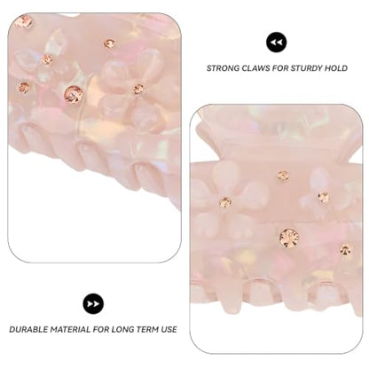 2 Pack Hair Claw Clips, White Pink Rhinestone Floral Large Shark Clips for Thick Hair Women Hair Accessories - color: White and Pink -1