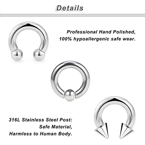 00G 0G 2G 4G 6G 8G 10G 12G 14G 16G Septum Rings Silver Black Surgical Steel Heavy Gauges Earrings Stretching kit Eyebrow Lip Septm Nose Rings Helix Tragus Daith Rook Earrings Hoops 10mm-19mm - color: Silver, size: 8G(3.0mm)-Inner Dia:16mm