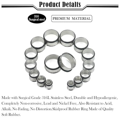 12G-25mm Single Flare Gauges Tunnels Plugs Stretching Set Kit 316L Surgical Steel Gauges Tunnle Plug for Ears 12G 10G 8G 6G 4G 2G 0G 00G 12mm 14mm 16mm 18mm 20mm 22mm 25mm - color: Silver Tone, size: 0G(8.0mm)-22mm