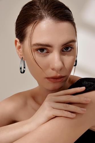 Sterling Silver Hoop Earrings for Women Large Oval Hoop Earrings Lightweight Big Gold Hoops Earrings Hypoallergenic 14K Gold Plated Hoops Earrings Non Tarnish Jewelry Gifts 20/30/40mm - color: Black-30*50mm