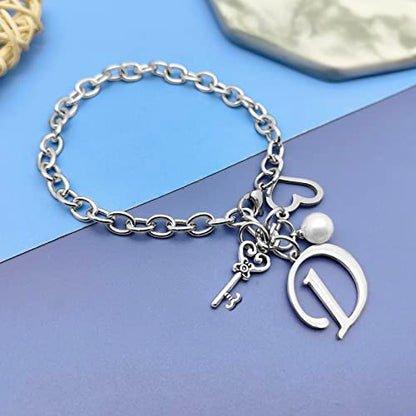 Initial A-Z Bracelets Gift for Women Girls Stainless Steel Chain Bracelet 26 Alphabet Jewelry Gifts for Birthday Anniversary Letter Bracelet Monogram Gifts for Sister Friend Girlfriends Mom 8.26 Inch - color: D