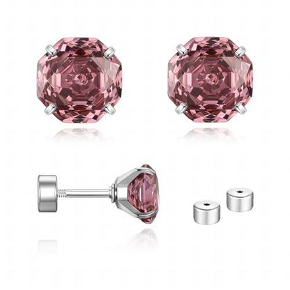 Zircon Flat Back Screw Hypoallergenic Surgical Steel Stud Earrings - color: Rosy Pink, size: 1ct - 0.24 Inch (6mm)