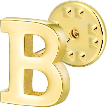 Initial Lapel Pin for Men Women, Brooch Pins for Men Suits, Metal Button Pins in 18K Gold and Silver Tone. - color: Gold-B