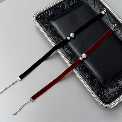 Bow Necklace for Women Dainty Velvet Ribbon Choker Necklaces Red Black Bow Choker Pearl Bell Heart Pendant Necklace Winter Holiday Necklace Cute Bow Knot Necklace for Christmas New Year Gifts - color: Red choker