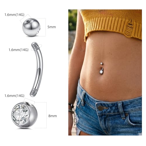 D.Bella 14G 8mm Replacement Balls Surgical Steel Piercing Parts for Barbell Navel Belly Button Rings Piercing Jewelry Clear CZ