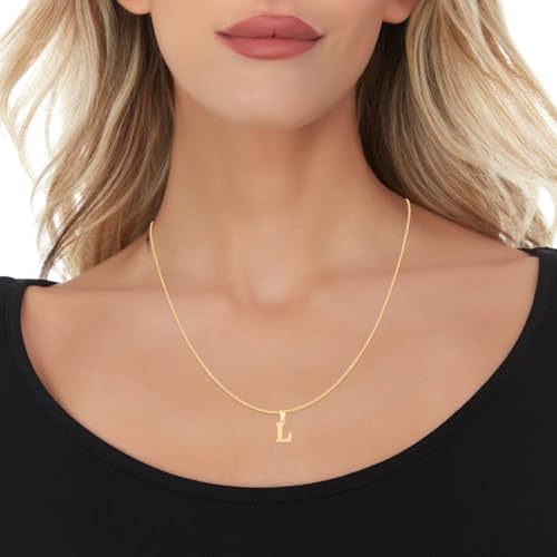 Floreo 10k Yellow Gold 0.45" Personalized Lighting Alphabet Letter A - Z Initial Charm Pendant with optional Extendable Chain Necklace - size: Pendant with Adjustable Chain, 18", style: - L -