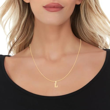 Floreo 10k Yellow Gold 0.45" Personalized Lighting Alphabet Letter A - Z Initial Charm Pendant with optional Extendable Chain Necklace - size: Pendant with Adjustable Chain, 18", style: - L -