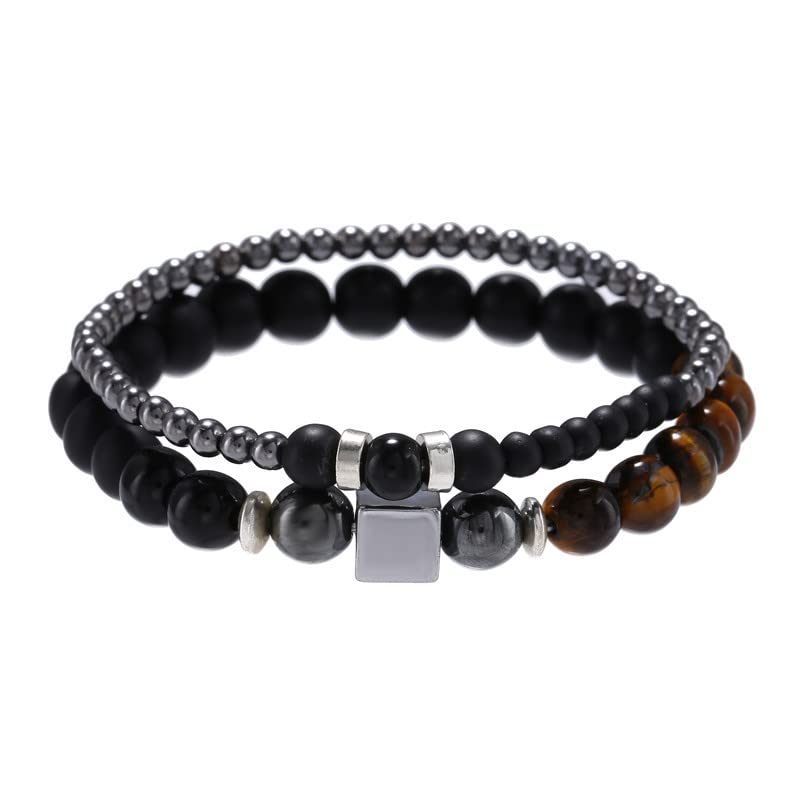 Boho Turquoise Bracelet Stack For Women Wooden Beaded Stretch Wrap Bracelet Jewelry - color: C-2pcs beaded Bracelet