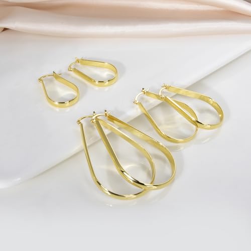 Oval Hoop Earrings 4.8mm Wide Large Chunky Lightweight Big Hoop Earrings 18K Gold Plated Minimalist Jewelry for Women 20/30/40mm - color: Gold-18mm Inner Diameter