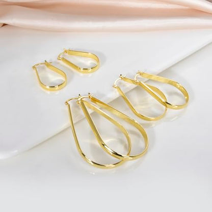 Oval Hoop Earrings 4.8mm Wide Large Chunky Lightweight Big Hoop Earrings 18K Gold Plated Minimalist Jewelry for Women 20/30/40mm - color: Gold-38mm Inner Diameter