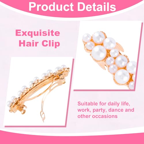 2 Pcs Pearl Hair Clips, Pearl-Embellished Barrette, Elegant Rhinestone Pearls Barrettes for Women, Party, Wedding, Daily Use, Graduation (Gold) - color: Pearl - Style A+B