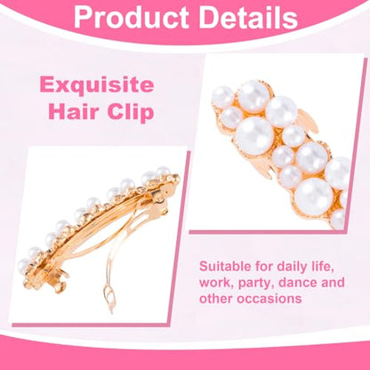 2 Pcs Pearl Hair Clips, Pearl-Embellished Barrette, Elegant Rhinestone Pearls Barrettes for Women, Party, Wedding, Daily Use, Graduation (Gold) - color: Pearl - Style A+B