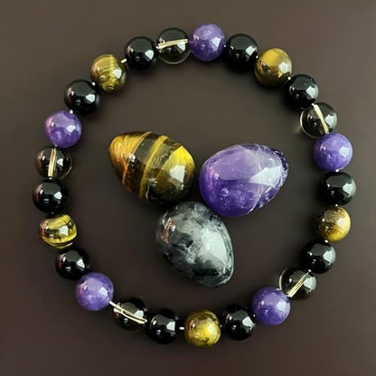 Tiger Eye Bracelet Natural Stone Beaded Bracelet for Men and Women, Stretchy Healing Crystal Jewelry for Daily Wear - color: Multicolor