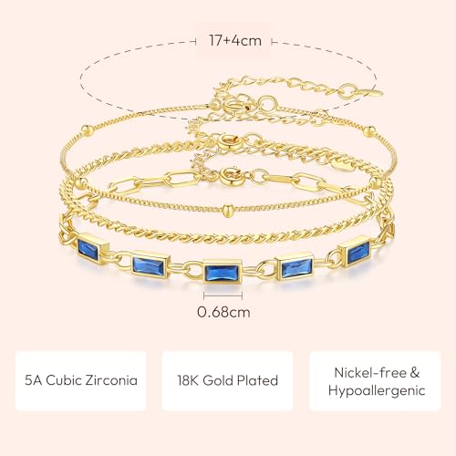 Gold Birthstone Bracelet for Women, 18K Gold Plated Layered Jewelry Bracelet Set, Womens Dainty Stackable Bracelets Link Paperclip Chain Valentines Day Gift for Wife Her - color: Gold-09-Sep.