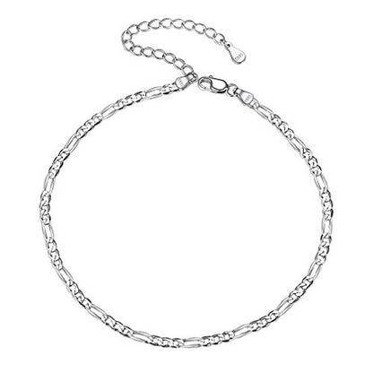 PROSILVER 925 Sterling Silver Ankle Bracelets For Women, Stylish Chain Anklets, Summer Beach Jewelry, 8.6-10.6 Inch Adjustable, Come with Box - style: 03 Figaro Anklet-3mm
