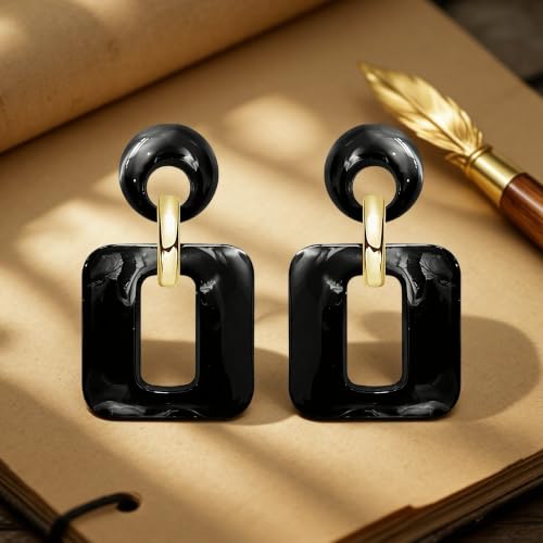 Retro Boho Hollow Square Earrings Lightweight Fashion Jewelry Casual Daily Wear Geometric Drop Earrings Party Acrylic Square Dangle Accessories - color: Black