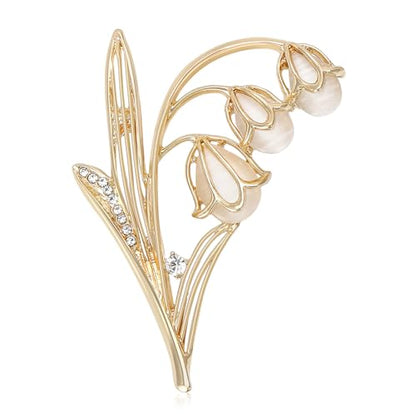 Rhinestone Tulip Flower Brooch Pin for Women Dainty Floral Lapel Pin Gold Plated Tulip Flowers Green Leaf Broochs Pins Trendy Wedding Party Jewelry Accessories - color: Gold