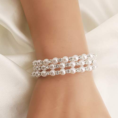 MYOSPARK Multi Layers Pearl Rhinestone bracelet Cuff Wrap Bangle Wedding Jewelry Gift For Bridal Mother Bridesmaid