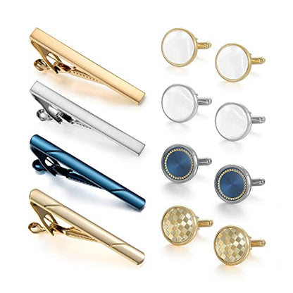 wynameleri Cufflink and Tie Clip Set for Men, 12 PCS Necktie Bars and Cuff Links Formal Business Dress Shirts Buttons Case Packed - color: T0408017