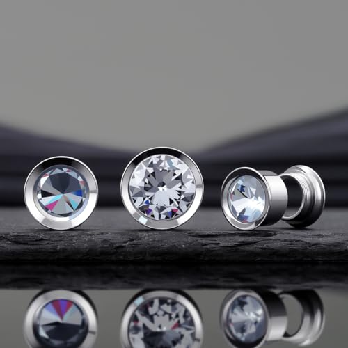 COOEAR Ear Gauges Plugs Stainless Steel/Black/Gold Crystal Ear Plugs Screw Back Tunnel Expander Stretcher Piercing Jewelry. - color: S8768G, size: 8mm