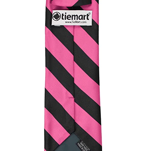 tiemart Men's Striped Tie Standard Length - color: Hot Pink and Black