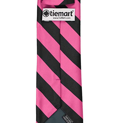 tiemart Men's Striped Tie Standard Length - color: Hot Pink and Black
