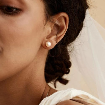 WFYOU Pearl Earrings for Women 925 Sterling Silver Stud Earring | 14K Gold Plated Hypoallergenic Stud Earrings, White Diamond Dainty Bridal Earring, Trendy Jewelry, Wedding Party Gifts - color: Gold A, size: 9mm