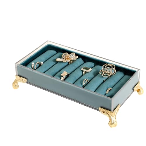 velvet slots Ring holder for jewelry organizer, Earring ring display stand for selling, felt ring jewelry holder tray showcase【Velvet slots Ring Holder-Blue】 - color: Blue