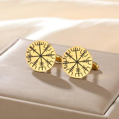Cufflinks for Men Delicate Stainless Steel Wedding Business Cufflinks Gifts for Groom Husband French Shirt Accessories - style: Shield Symbol-Gold