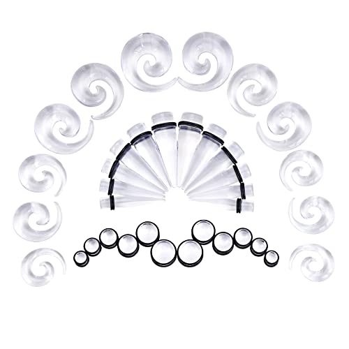 Qmcandy 00G-20mm Ear Stretching Kit 36PCS Big Gauge Taper Kit Large Acrylic Tunnel Plug Spiral Set - color: 36pcs, Transparent