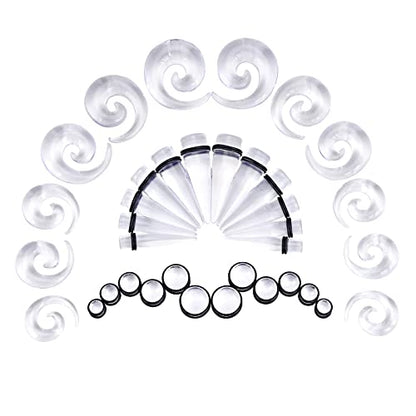 Qmcandy 00G-20mm Ear Stretching Kit 36PCS Big Gauge Taper Kit Large Acrylic Tunnel Plug Spiral Set - color: 36pcs, Transparent