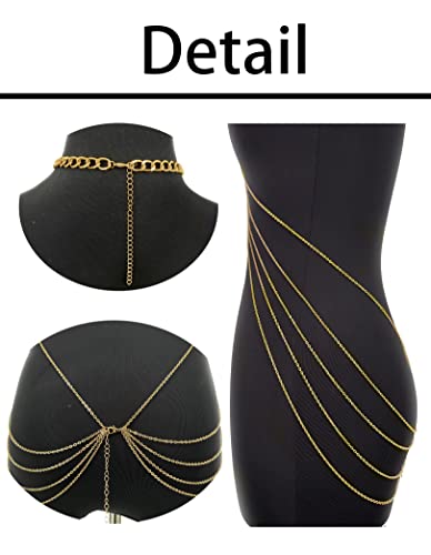 Harness Body Chain Sexy Layered Tassel Belly Waist Chain Necklace Boho Hot Bikini Nightclub Party Beach Body Jewelry for Women and Ladies Gold Tone - style: A:Cross