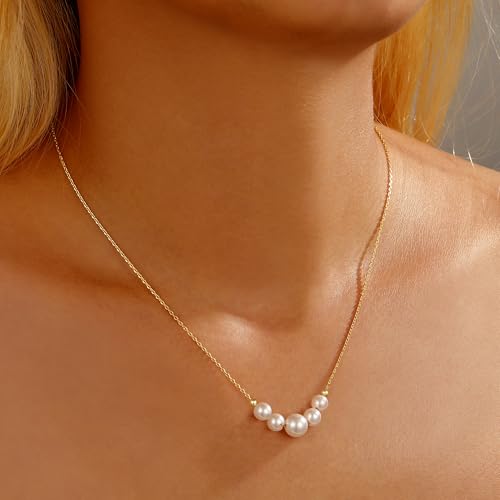 Ritach Pearl Necklaces for Women - Real Gold Plated Dainty Pearl Necklace Daisy Round Drop Pearl Choker Necklace Layered Gold Necklace for Women Teen Girls Bridesmaid Wedding Birthday Gifts - style: Gold-Five Pearl