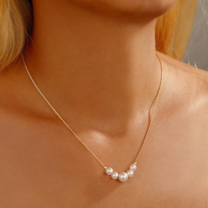 Ritach Pearl Necklaces for Women - Real Gold Plated Dainty Pearl Necklace Daisy Round Drop Pearl Choker Necklace Layered Gold Necklace for Women Teen Girls Bridesmaid Wedding Birthday Gifts - style: Gold-Five Pearl