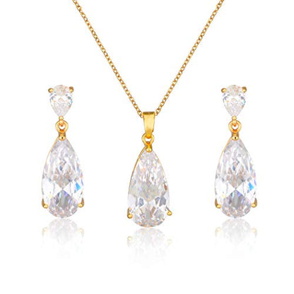 Wedding Jewelry Set for Bridesmaids - Sterling Silver Teardrop CZ Crystal Cubic Zirconia Rhinestone Diamond Bridal Necklace Earrings Set for Bride Mother of Bride Party Prom Birthstone Costume Jewelry - color: Nov-Topaz