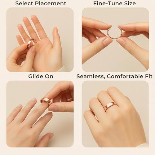 Magnetic Open Ring – Wellness‑Inspired Adjustable Band Ring, Polished Minimalist Jewelry for Men & Women, Everyday Balance, Compact Gift Box - color: Rose Gold