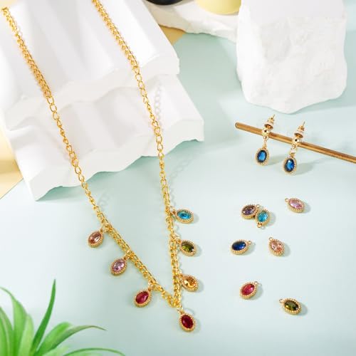 Pandahall 20Pcs 18K Gold Plated Stainless Steel Rhinestone Pendants Small Crystal Oval Charms Faceted Glass Cubic Zirconia Charm for DIY Necklace Bracelet Earring Craft