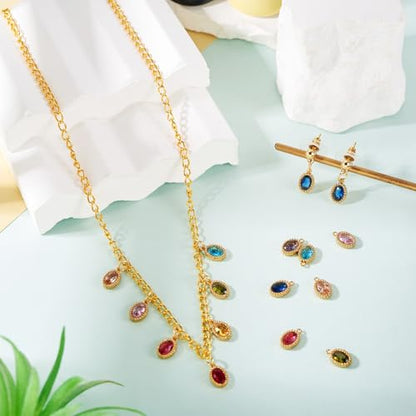 Pandahall 20Pcs 18K Gold Plated Stainless Steel Rhinestone Pendants Small Crystal Oval Charms Faceted Glass Cubic Zirconia Charm for DIY Necklace Bracelet Earring Craft