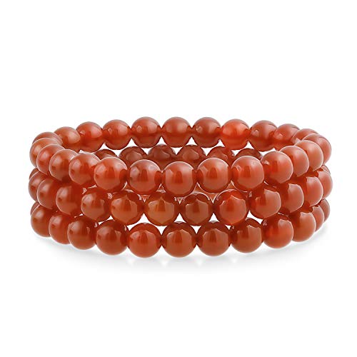 Bling Jewelry Genuine 8MM Gemstone Ball Bead Stretch Bracelet Stackable (3 Set) - color: Red Carnelian