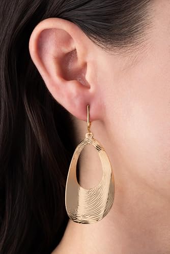 Gold Tone Non Pierced Clip On Dangling Earrings - style: Hammered Gold Ovals