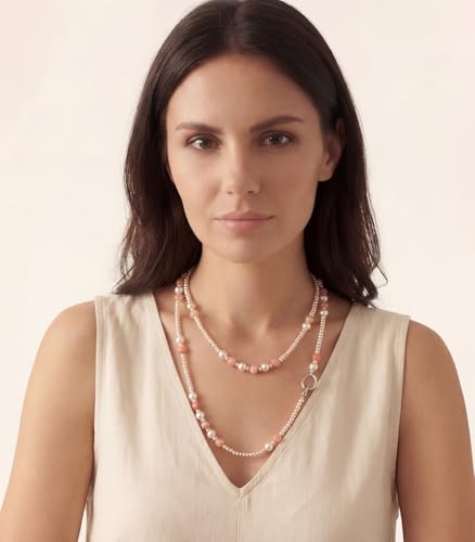 Long Beaded Necklaces for Women Pearl Stone Bead Strand - Layered Sweater Chain Elegant Mother's Day Jewelry Gifts - color: Pink