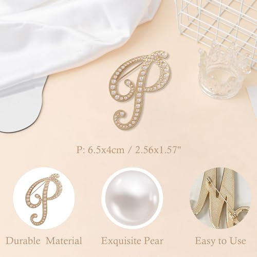 A-Z Initial 26 Letter Brooch Pins, Gold Faux Pearl Alphabet Badges Breastpin for Hat Bag Dress Coat Suit Accessory, Elegant Name Personalized Gifts for Women Men - color: P