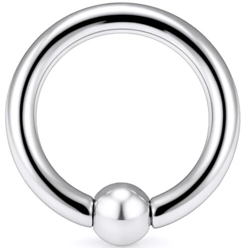 12G 10G 8G 6G 4G 2G 0G 00G Large Septum Rings Gauges Earrings Hoops 316L Surgical Steel Spring Action Captive Bead PA Ring CBR Septum Nose Rings Piercing Jewelry for Women Men - color: Silver, size: 12G=2mm Inner Dia: 1/2" (12mm)