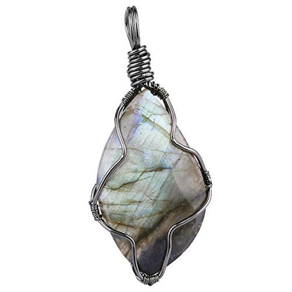 TUMBEELLUWA Handmade Copper Wire Wrapped Labradorite Necklace for Women Men | Irregular Shape, Third Eye Chakra, Enhances Intuition & Spiritual Awareness, 19.86" Stainless Steel Chain, Daily Wear - style: #2 Style 1