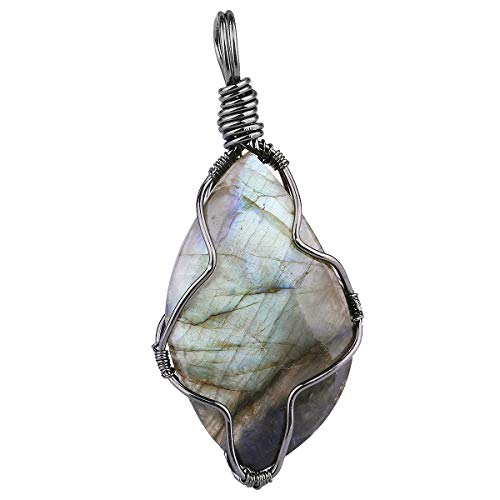TUMBEELLUWA Handmade Copper Wire Wrapped Labradorite Necklace for Women Men | Irregular Shape, Third Eye Chakra, Enhances Intuition & Spiritual Awareness, 19.86" Stainless Steel Chain, Daily Wear - style: #2 Style 1