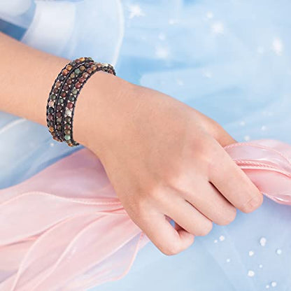 Genuine Stone Wrap Bracelets for Women Natural Crystal Beaded Wrap Bracelet 2/3/5 Adjustable Bohemian Bracelets Jewelry Gifts for Women Mom - color: picasso(3 wraps)