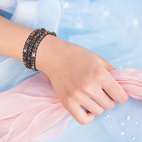 Genuine Stone Wrap Bracelets for Women Natural Crystal Beaded Wrap Bracelet 2/3/5 Adjustable Bohemian Bracelets Jewelry Gifts for Women Mom - color: picasso(3 wraps)