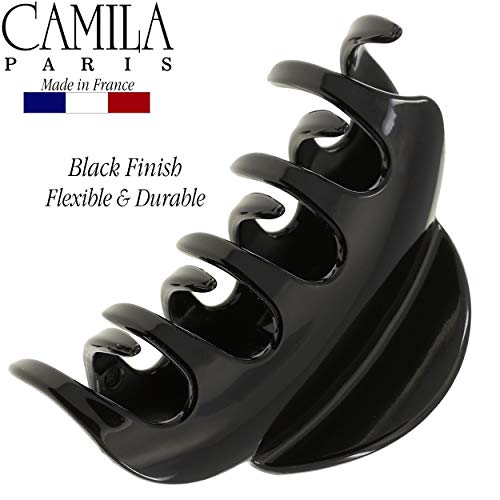 Camila Paris CP2385 French Hair Clips for Women, 3.5" Large Claw Clip Strong Hold All Day, Girl Large Claw Clips for Thick Hair, No Damage No Slip Flat Clip for Women. Made in France - color: Black