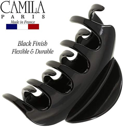 Camila Paris CP2385 French Hair Clips for Women, 3.5" Large Claw Clip Strong Hold All Day, Girl Large Claw Clips for Thick Hair, No Damage No Slip Flat Clip for Women. Made in France - color: Black