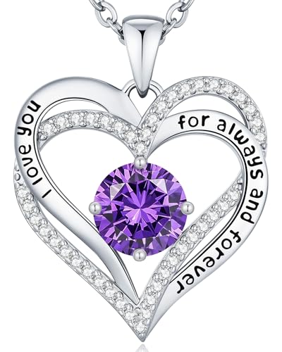 CDE Engraved Forever Love Heart Birthstone Necklace Jewelry Gifts for Women | Hypoallergenic,Nickel-Free & Lead-Free,3 x 3 mm 5A CZ Heart Pendant,Anniversary Christmas Birthday Gift for Girlfriend Wife - color: 02-Feb-WG, style: White Gold Plated